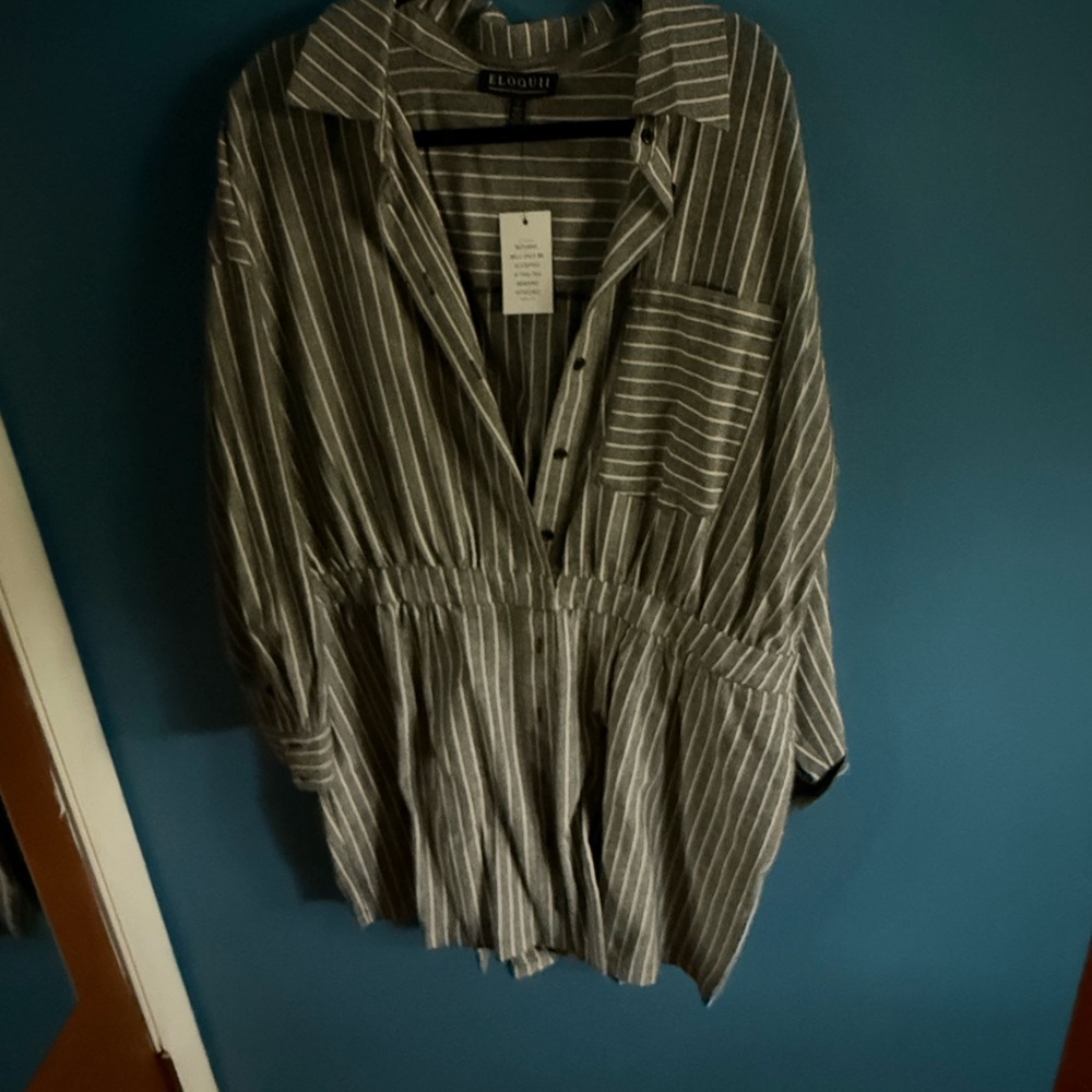 Black and White Striped Button-Up Romper